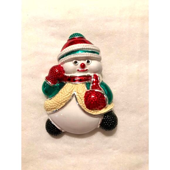 Vintage Best Roly Poly Snowman Brooch Christmas Holiday Festive Pin or Pendant - Picture 1 of 3